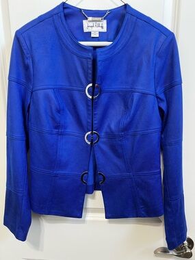 Joseph Ribkoff Cobalt Blue Ring-Closure Leather Jacket
